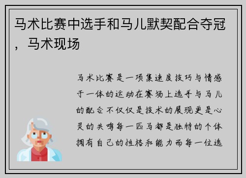 马术比赛中选手和马儿默契配合夺冠，马术现场